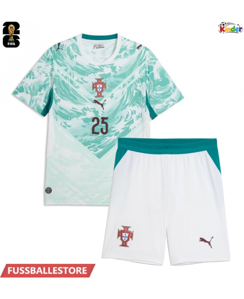Günstige Portugal Nuno Mendes #25 Auswärts Trikotsatzt Kinder WM 2026 Kurzarm (+ Kurze Hosen)